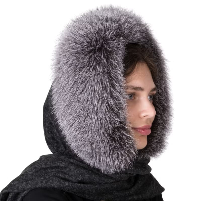 Women's Fur Hood Real Fox Fur Hat Arctic Fox, Blue Frost Fur Russian Fur Hat