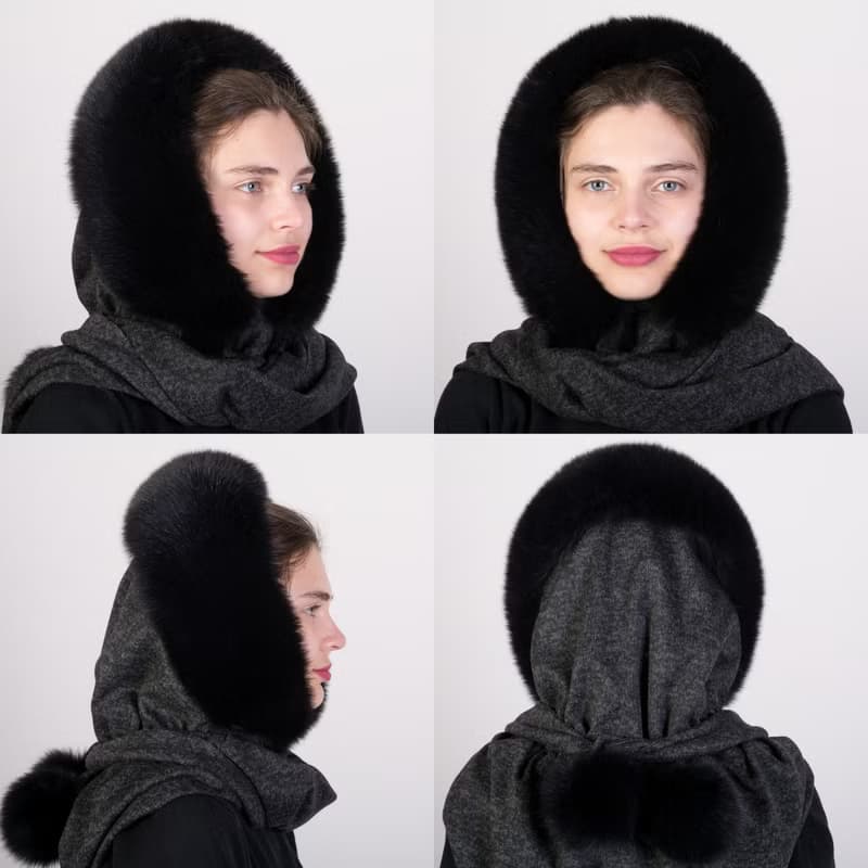 Women's Fur Hood Real Fox Fur Hat Arctic Fox, Blue Frost Fur Russian Fur Hat