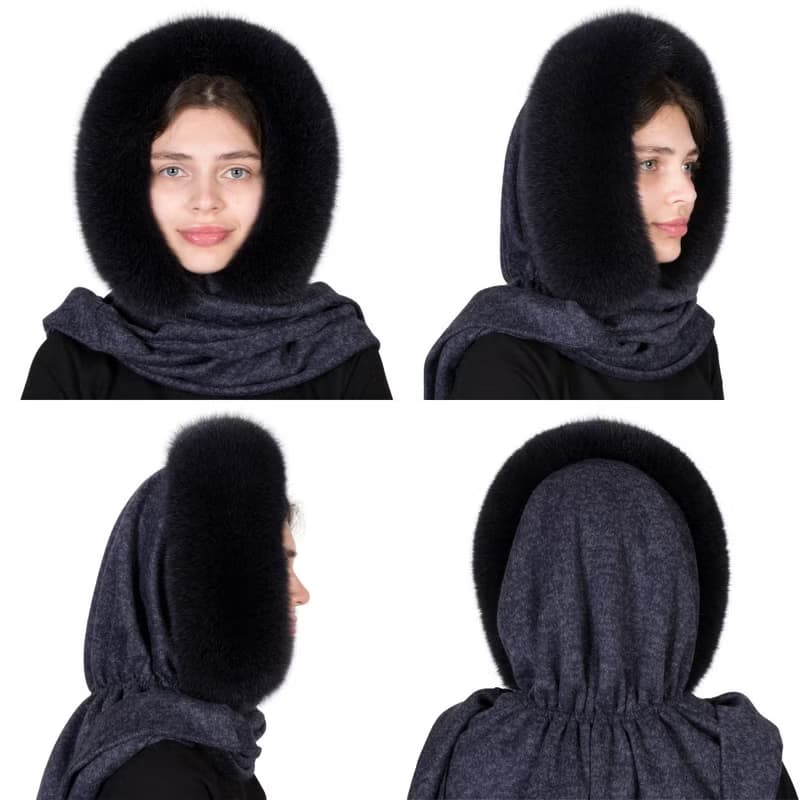 Women's Fur Hood Real Fox Fur Hat Arctic Fox, Blue Frost Fur Russian Fur Hat