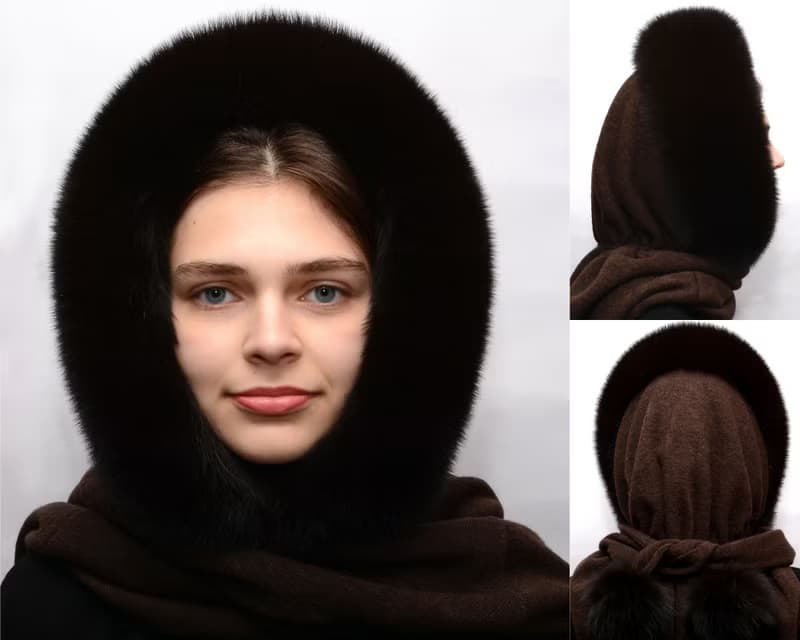 Women's Fur Hood Real Fox Fur Hat Arctic Fox, Blue Frost Fur Russian Fur Hat
