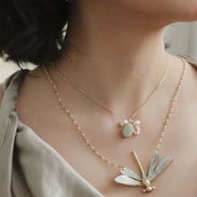 蜻蜓 水晶 珍珠 天河石 礦石 雙層項鍊