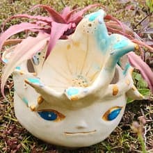 O唯一O花朵皇冠森林精靈*陶製盆器*開幕.新居.升遷.生日.盆栽禮品
