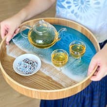 Wood Serving Tray with Handle, Aqua Ocean, Wedding Gift, Home Gift
