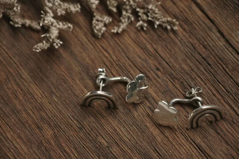 Cloud Rainbow Studs weather jewelry Jacket Font back Earrings Sterling Silver耳環