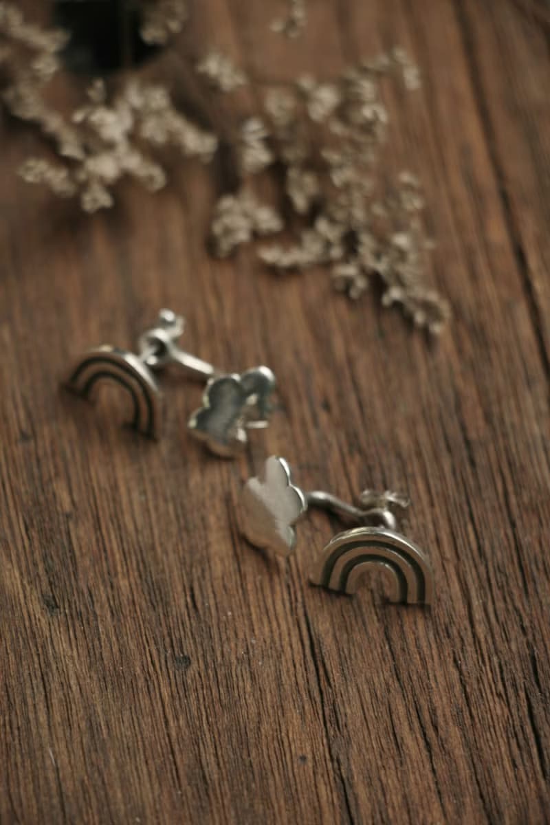 Cloud Rainbow Studs weather jewelry Jacket Font back Earrings Sterling Silver耳環