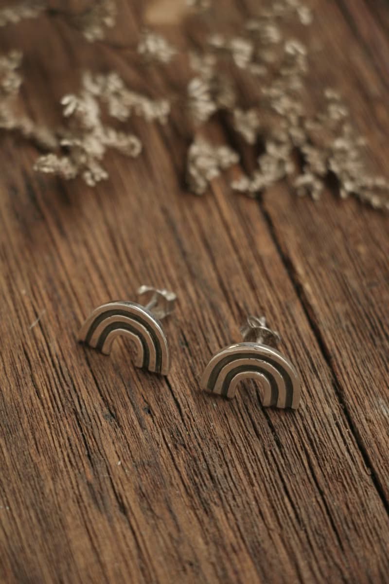 Cloud Rainbow Studs weather jewelry Jacket Font back Earrings Sterling Silver耳環