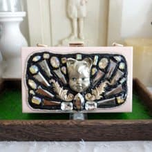 手工立體貓耳娃娃寶石珠寶水晶雕花 粉紅色壓克力盒子手袋包包