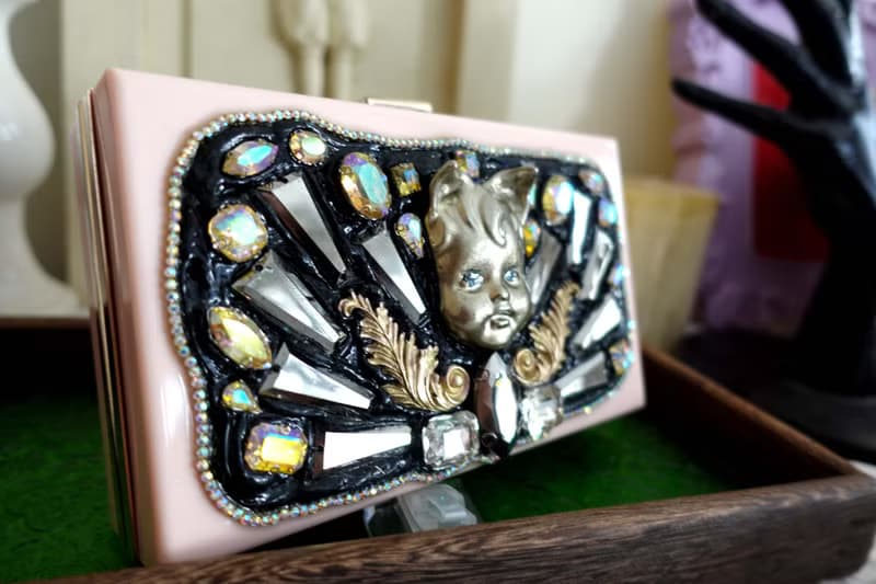 手工立體貓耳娃娃寶石珠寶水晶雕花 粉紅色壓克力盒子手袋包包