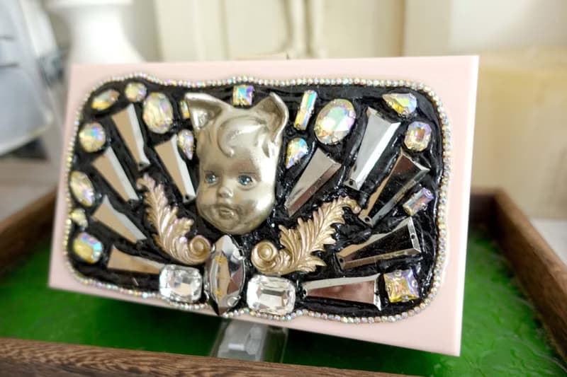 手工立體貓耳娃娃寶石珠寶水晶雕花 粉紅色壓克力盒子手袋包包