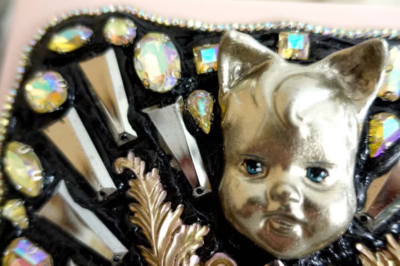 手工立體貓耳娃娃寶石珠寶水晶雕花 粉紅色壓克力盒子手袋包包