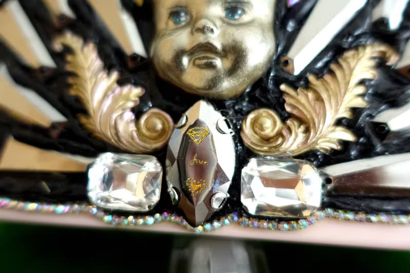 手工立體貓耳娃娃寶石珠寶水晶雕花 粉紅色壓克力盒子手袋包包