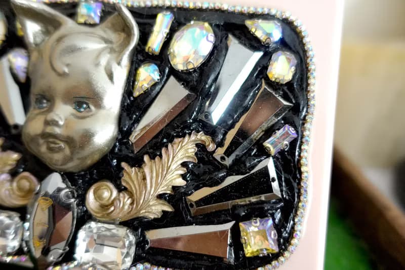 手工立體貓耳娃娃寶石珠寶水晶雕花 粉紅色壓克力盒子手袋包包