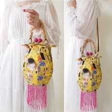 克林姆 吻 手作流蘇手提包 口金包 肩背 斜背 莓粉色 花苞 名畫