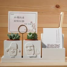 【升遷禮物4】步步高升水泥筆筒底座 & 升官摩艾多肉盆栽 3件組