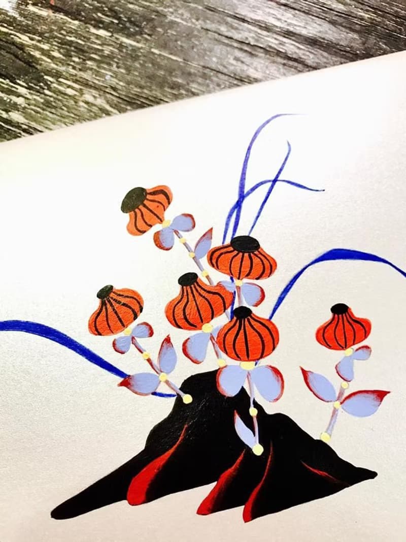 東方 日式插畫 禪風 盆栽 山石 花草 手繪新年賀片