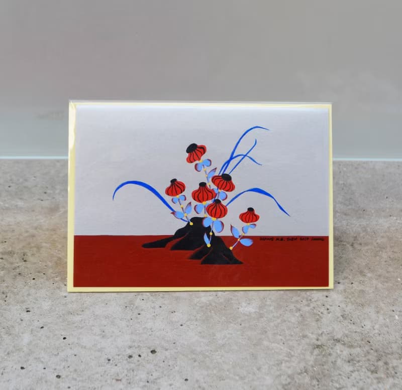 東方 日式插畫 禪風 盆栽 山石 花草 手繪新年賀片