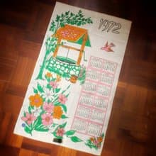 1972 美國早期布面月曆 花雨