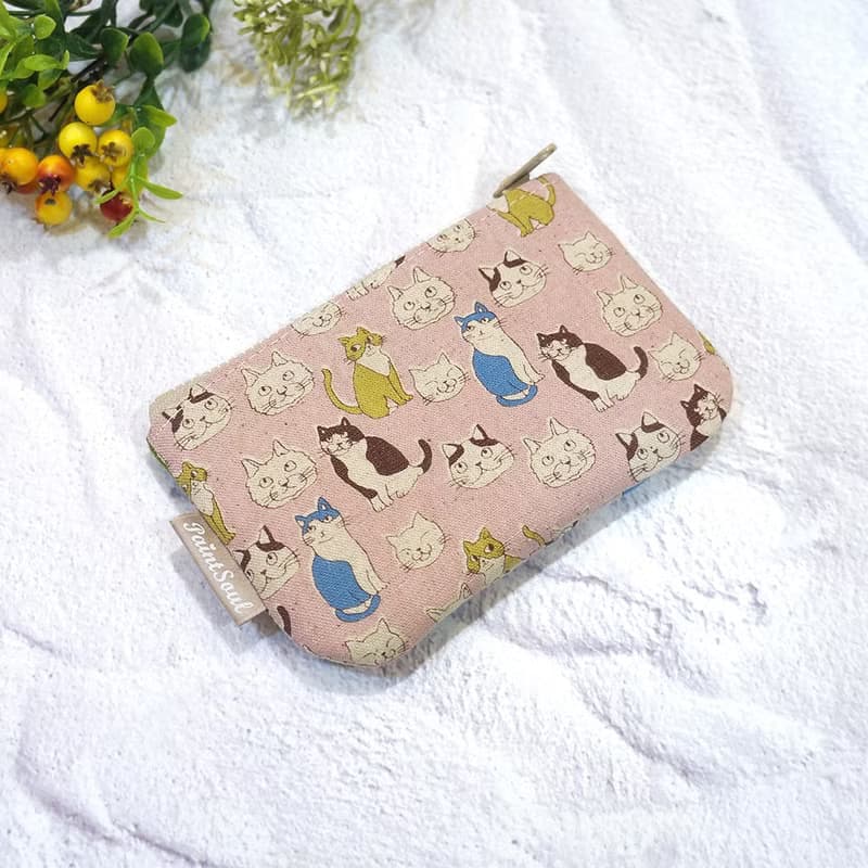 雙層收納零錢包(5吋)_日系藕色貓咪