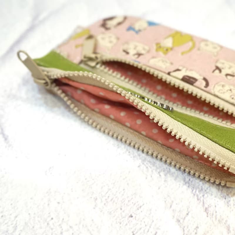 雙層收納零錢包(5吋)_日系藕色貓咪