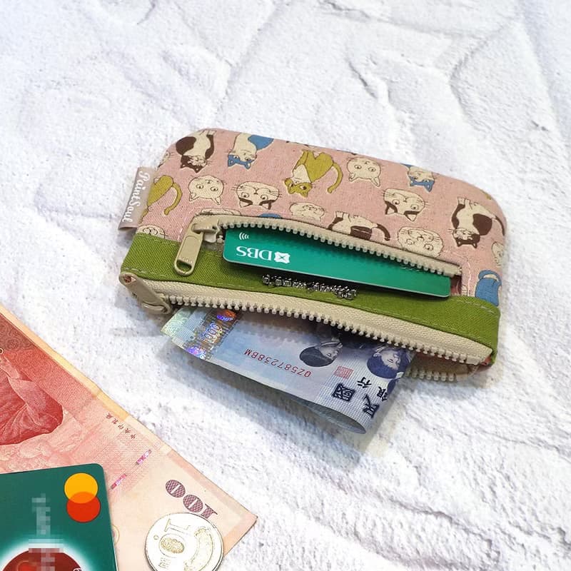 雙層收納零錢包(5吋)_日系藕色貓咪