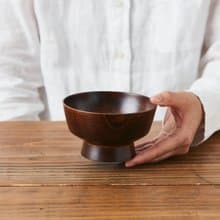 ろくろ挽きの飯椀　ミズメザクラ　茶拭き漆
