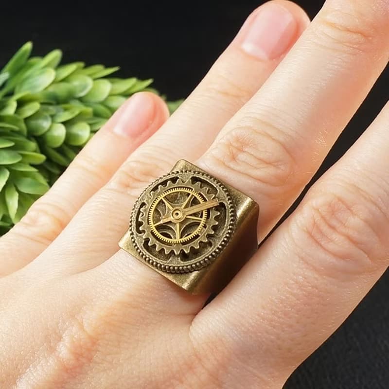 Steampunk Ring Brass Watch Parts Gears Adjustable Ring Jewelry Accessories Gift