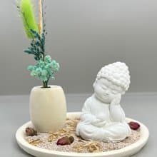 禪風設計 淨念吉祥小佛(靜性) 永生花圓盤組合 藝術香氛擴香