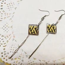菱形長垂鍊耳環 日本友禪紙 和紙(獨一商品)GE02-005