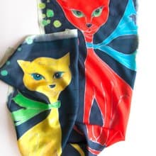 Crepe de Chine scarf-Red cat Yellow Cat/ Hand painted scarf/ Unique handmade scarf