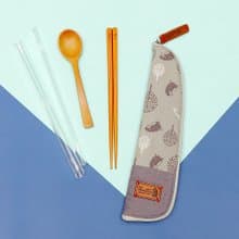 獨創布花 棉麻餐具袋::月球灰:: (叢林躲貓貓)環保餐具/畢業季