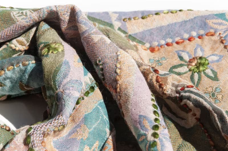 喀什米爾Cashmere/水煮羊毛披肩/針織圍巾/刺繡圍巾/羊絨披巾-花