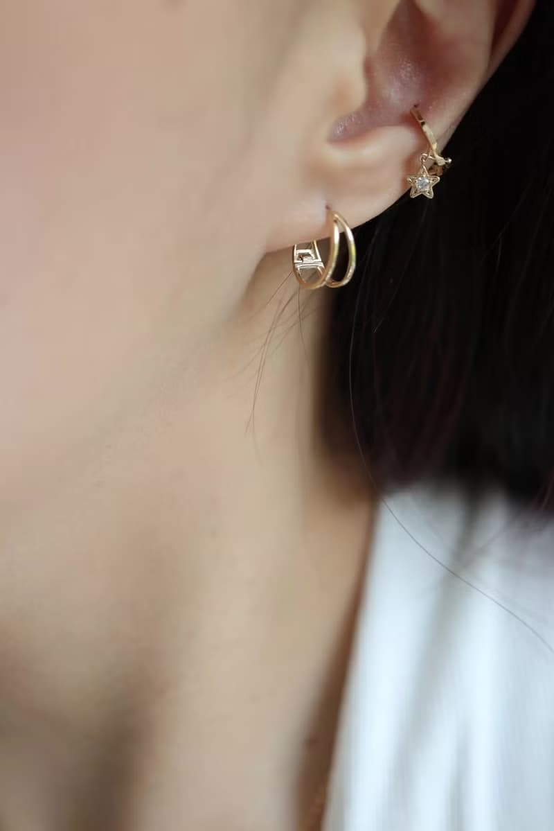 14K Tint Double Cycle Earring 簡約雙環耳扣耳環(內徑11mm)