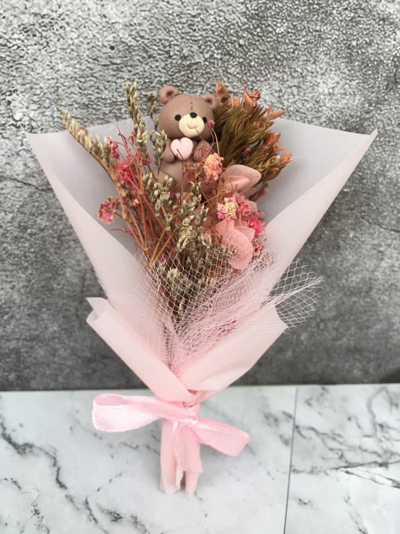 Eudora House 迷你小熊花束、玫瑰粉、生日禮物、教師節花禮