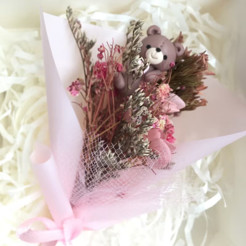 Eudora House 迷你小熊花束、玫瑰粉、生日禮物、教師節花禮