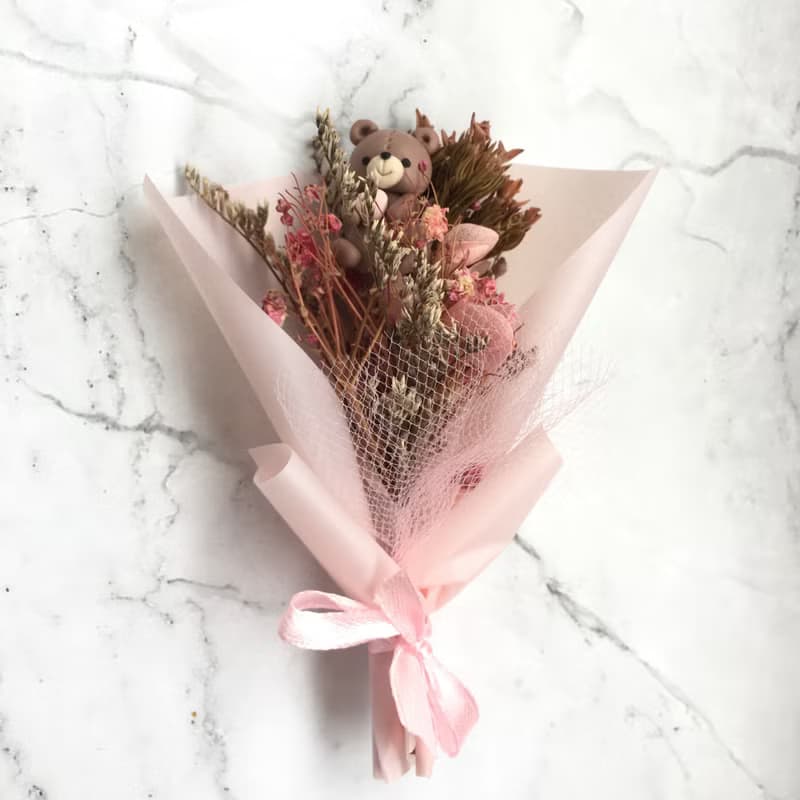 Eudora House 迷你小熊花束、玫瑰粉、生日禮物、教師節花禮