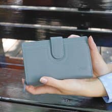 文青軟牛皮通勤式舌扣中夾4139(灰藍)