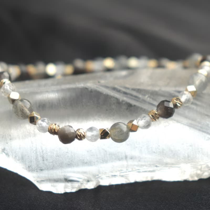 拉長石-白水晶-銀曜石-招財-防小人-水晶手鍊