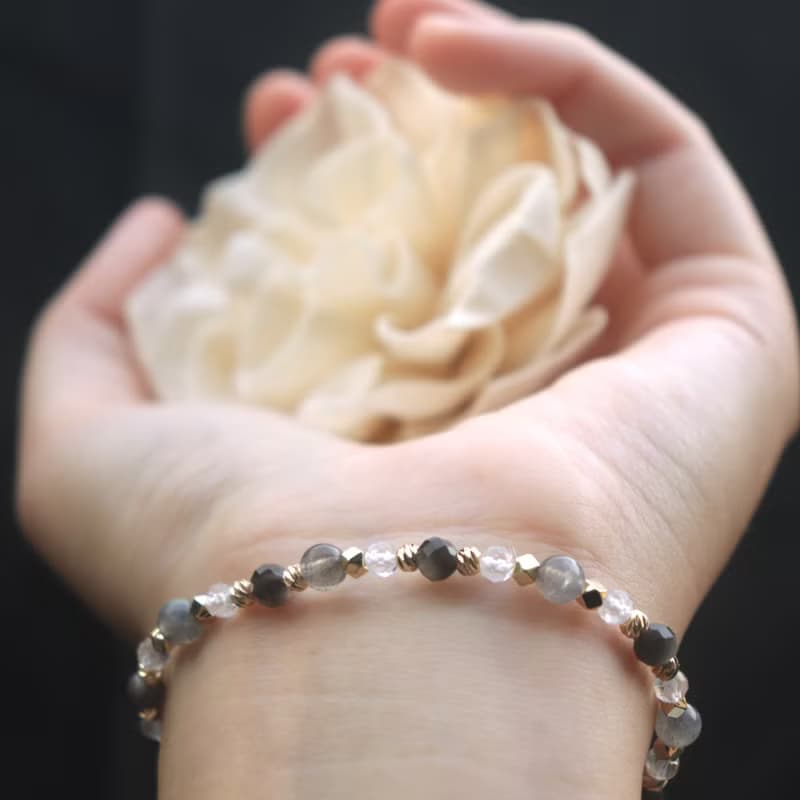拉長石-白水晶-銀曜石-招財-防小人-水晶手鍊
