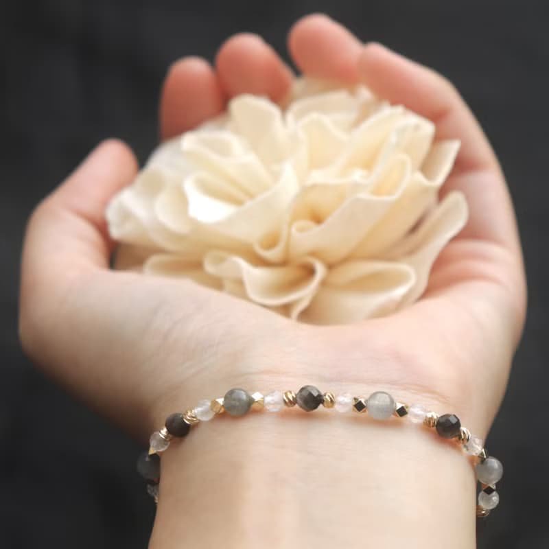 拉長石-白水晶-銀曜石-招財-防小人-水晶手鍊