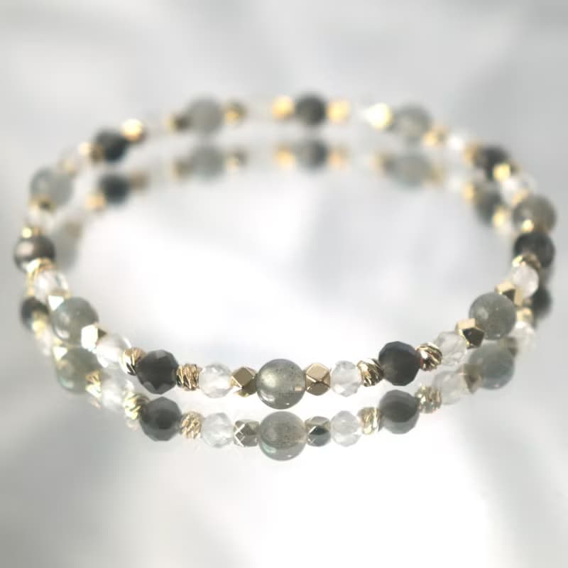 拉長石-白水晶-銀曜石-招財-防小人-水晶手鍊