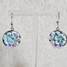 紫藍細工花耳環