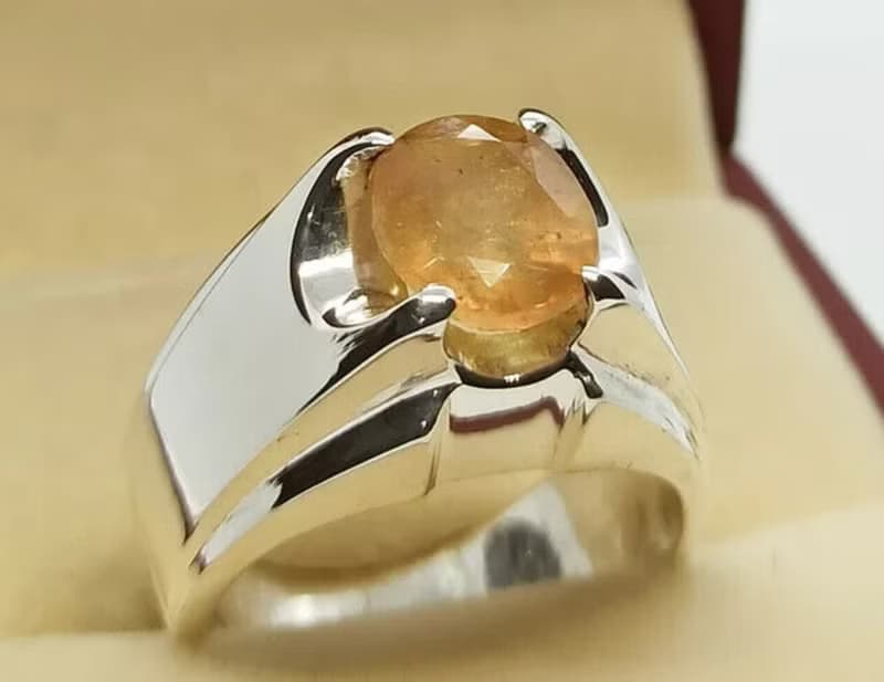 Natural Yellow Sapphire Mens Ring Sterling Silver 925 Handmade Pukhraj Ring gift