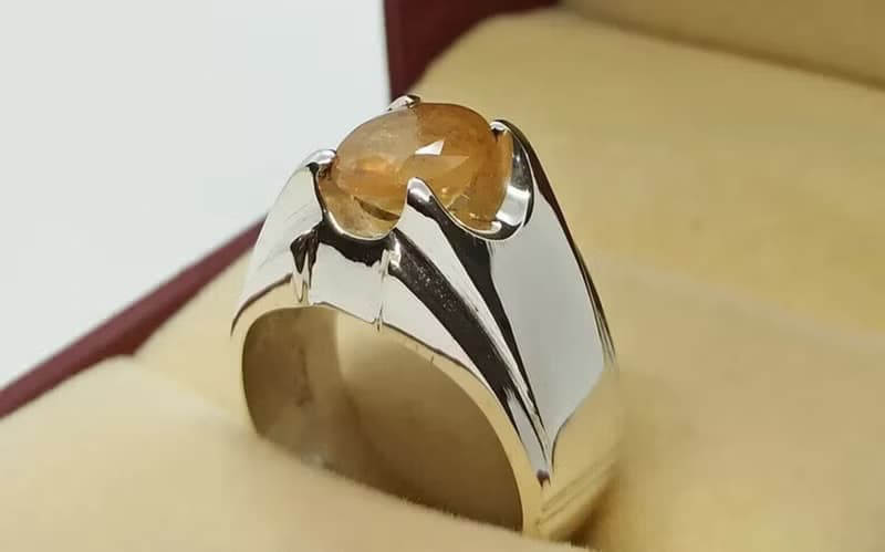 Natural Yellow Sapphire Mens Ring Sterling Silver 925 Handmade Pukhraj Ring gift