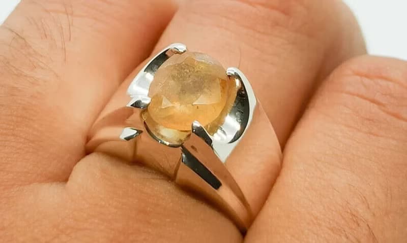 Natural Yellow Sapphire Mens Ring Sterling Silver 925 Handmade Pukhraj Ring gift