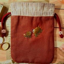手作刺繡束口袋no.2-熊母子