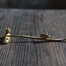 【溪山手作】手工黃銅制傳統簪刻喜鵲茶針茶撥擱架茶撥茶錐