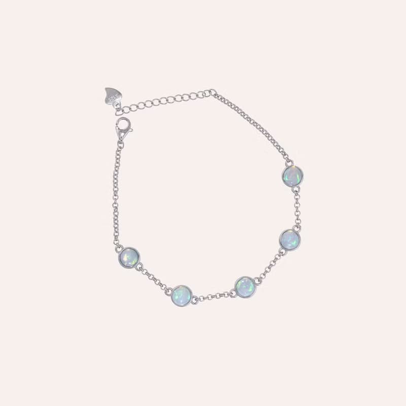 安珠 蛋白石 多色 圓形 蛋面 5mm 手鍊 和諧系列 Care 寶石銀飾