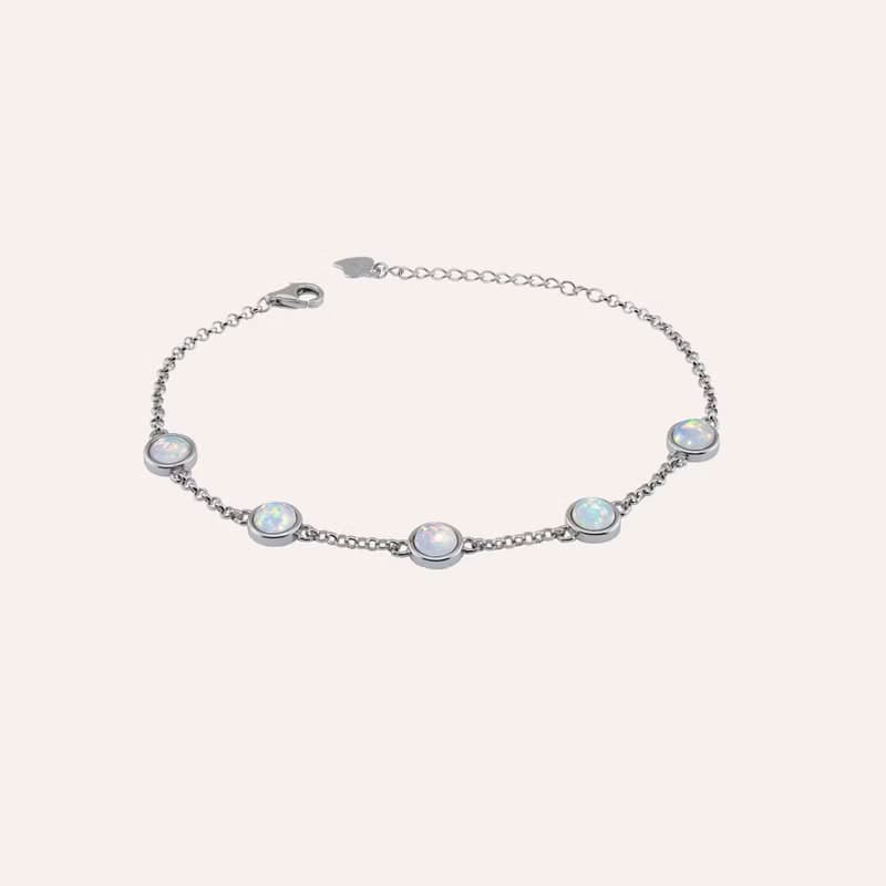 安珠 蛋白石 多色 圓形 蛋面 5mm 手鍊 和諧系列 Care 寶石銀飾