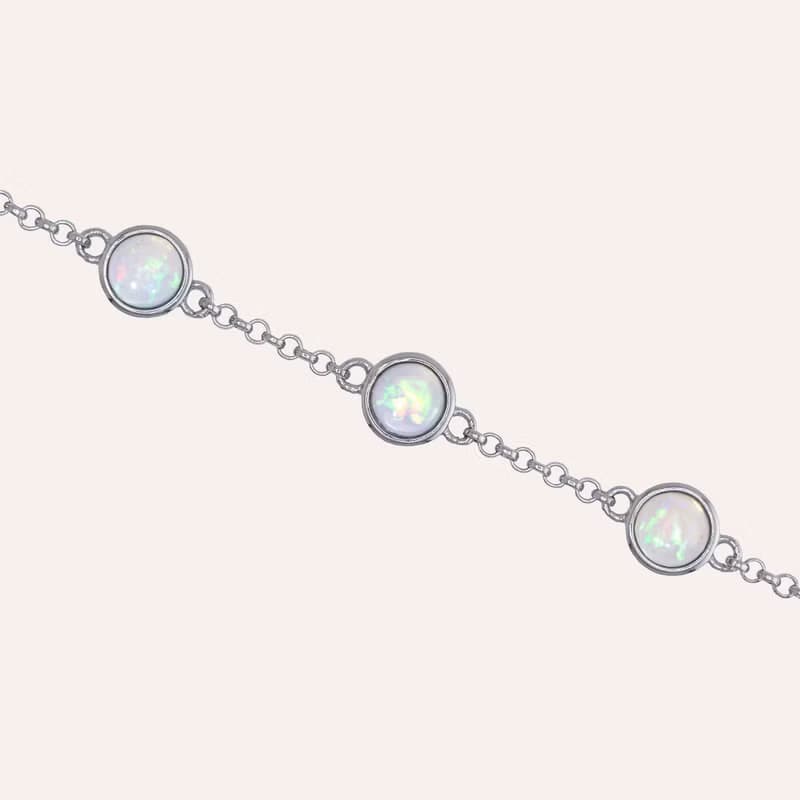 安珠 蛋白石 多色 圓形 蛋面 5mm 手鍊 和諧系列 Care 寶石銀飾