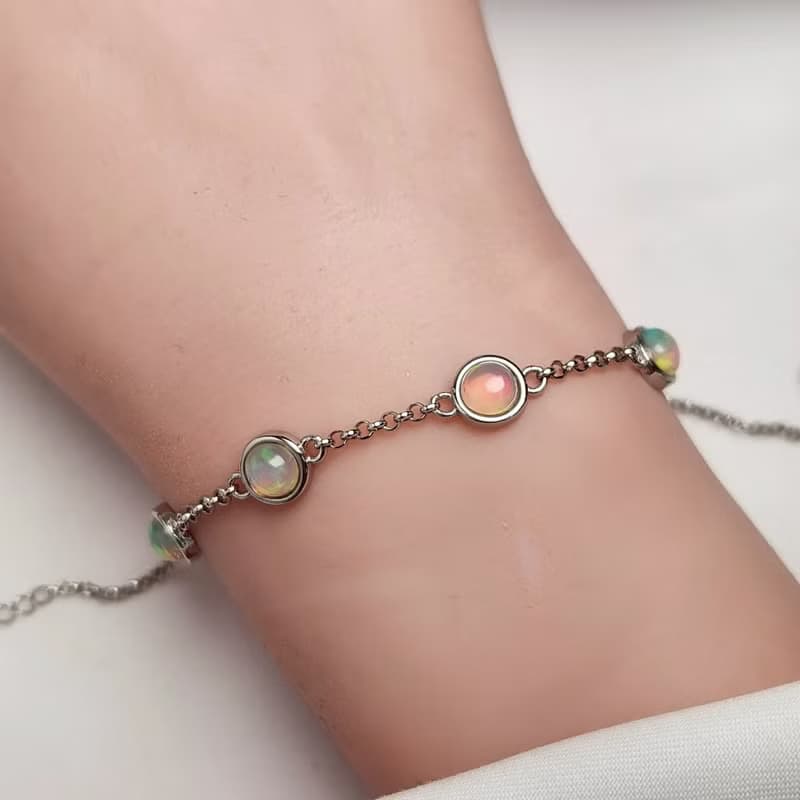 安珠 蛋白石 多色 圓形 蛋面 5mm 手鍊 和諧系列 Care 寶石銀飾